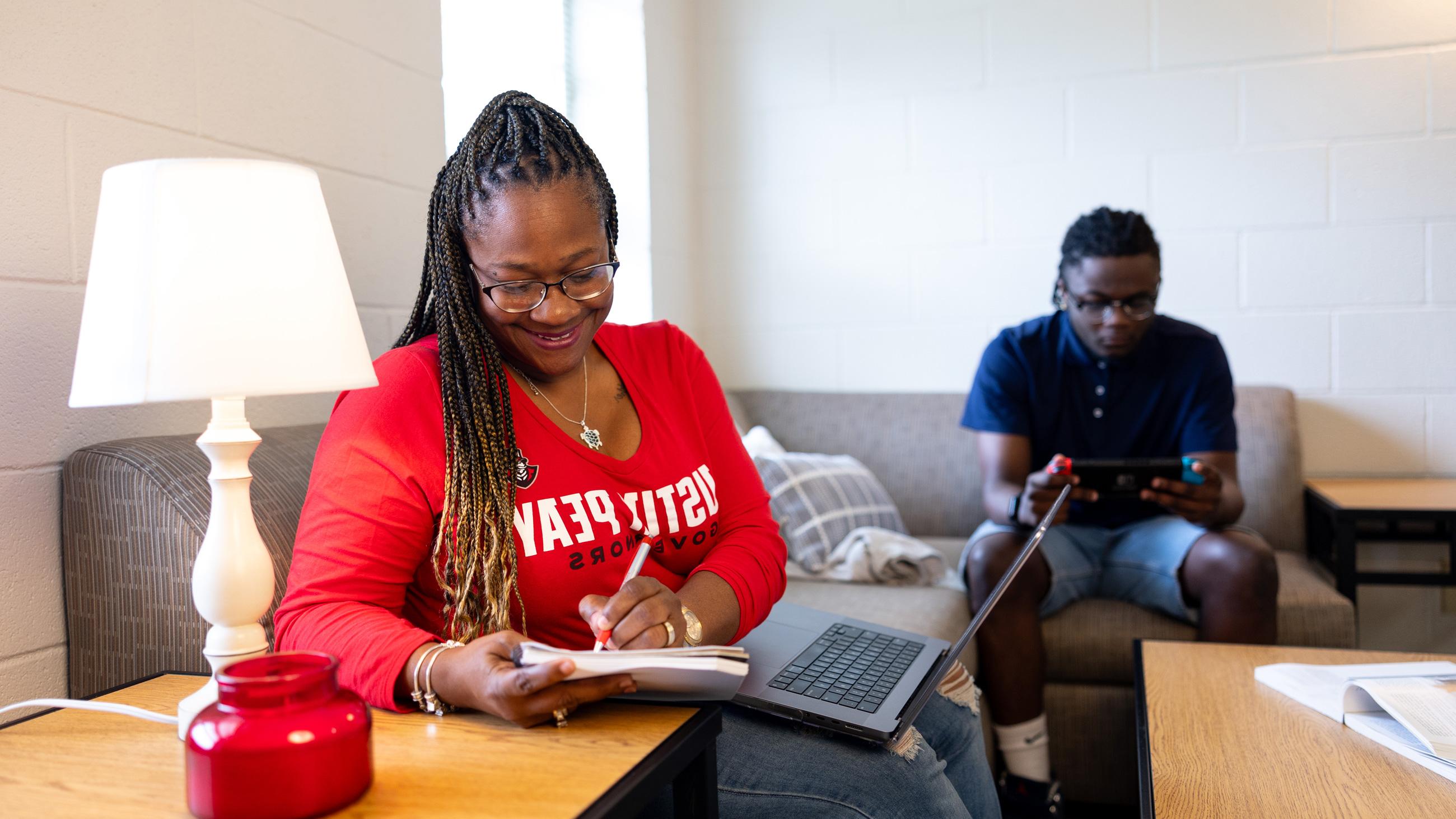 Adult student studying from home